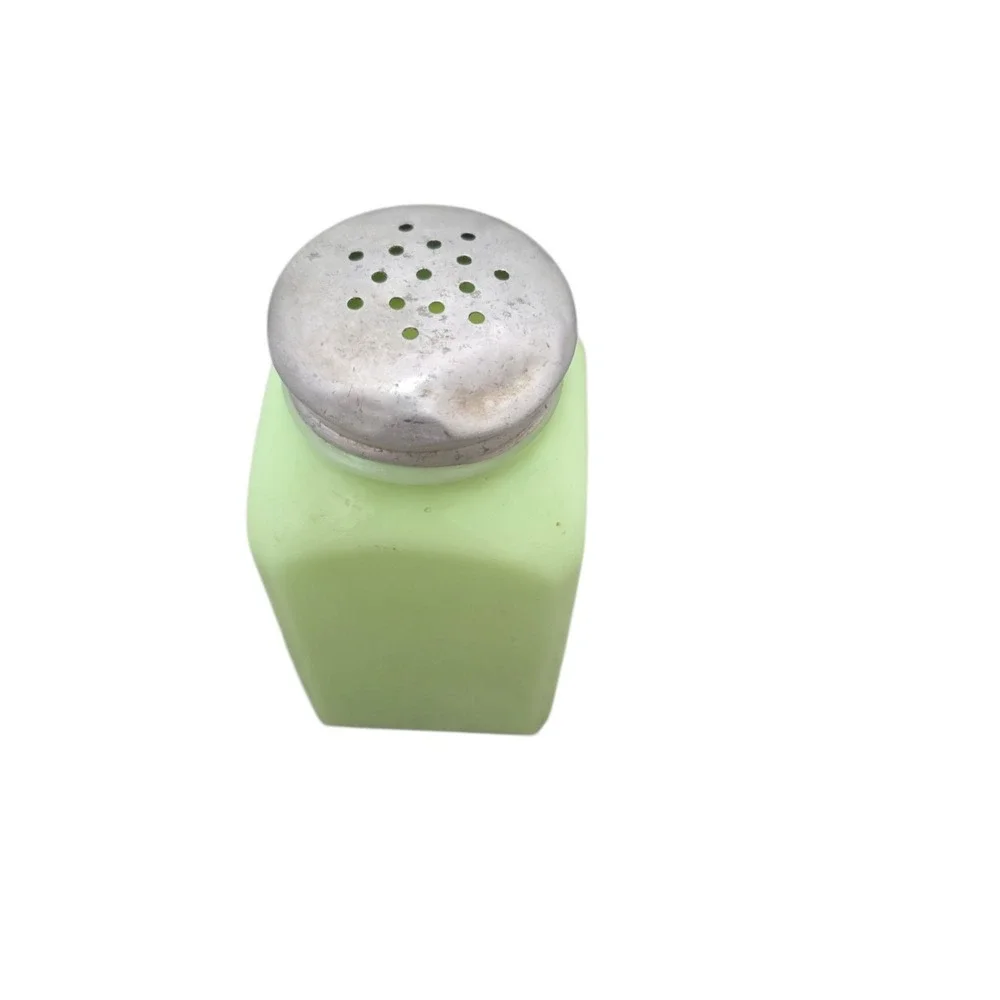 Vintage Jadite Jadeite Green Milk Glass SALT Shaker Metal Lid Depression Era